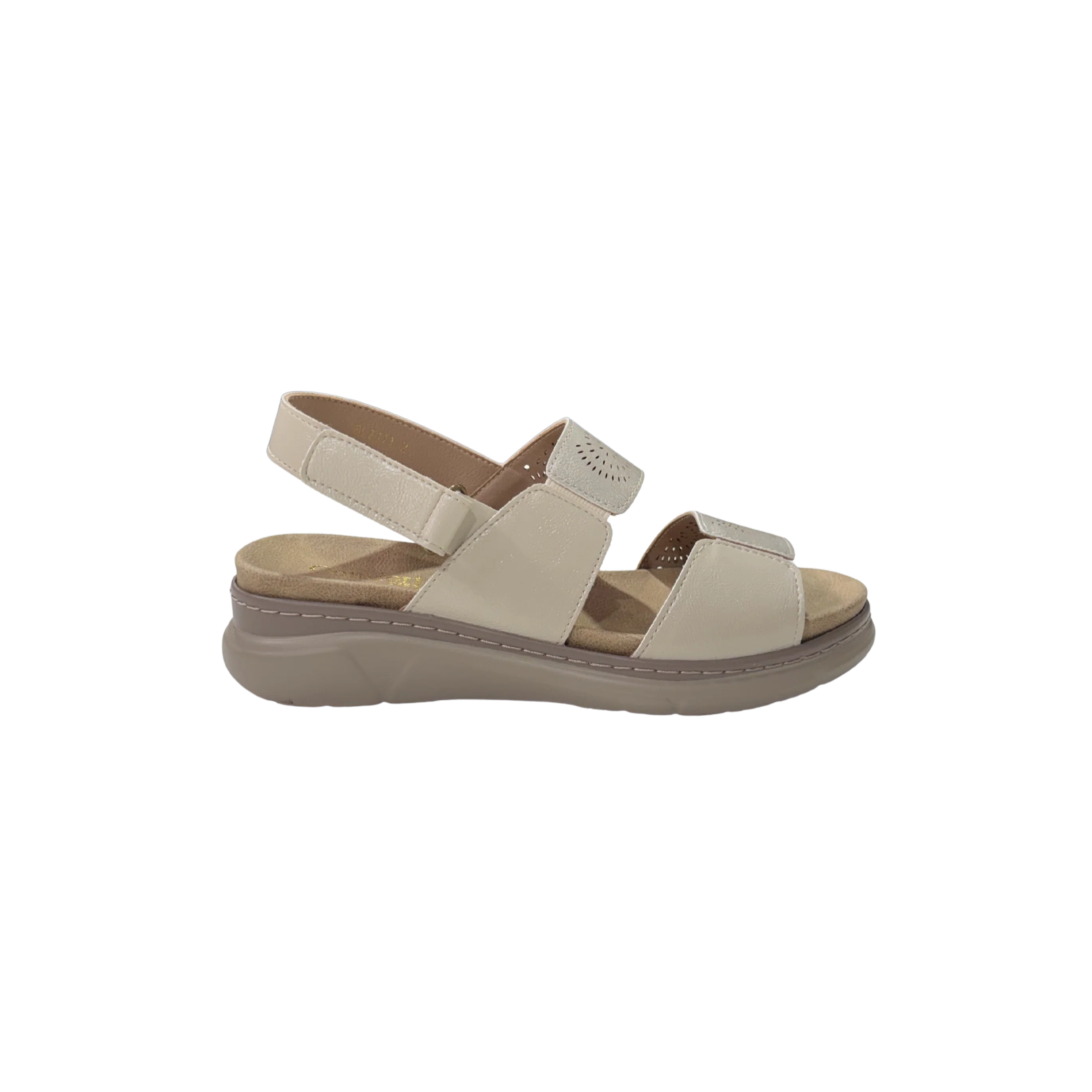 MUJER SANDALIA BEIGE ELASTICO TROQUELADO